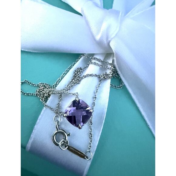Tiffany & Co. Silver 2ct Purple Amethyst Gemstone Pendant Sparkler Necklace 16" - Picture 4 of 13